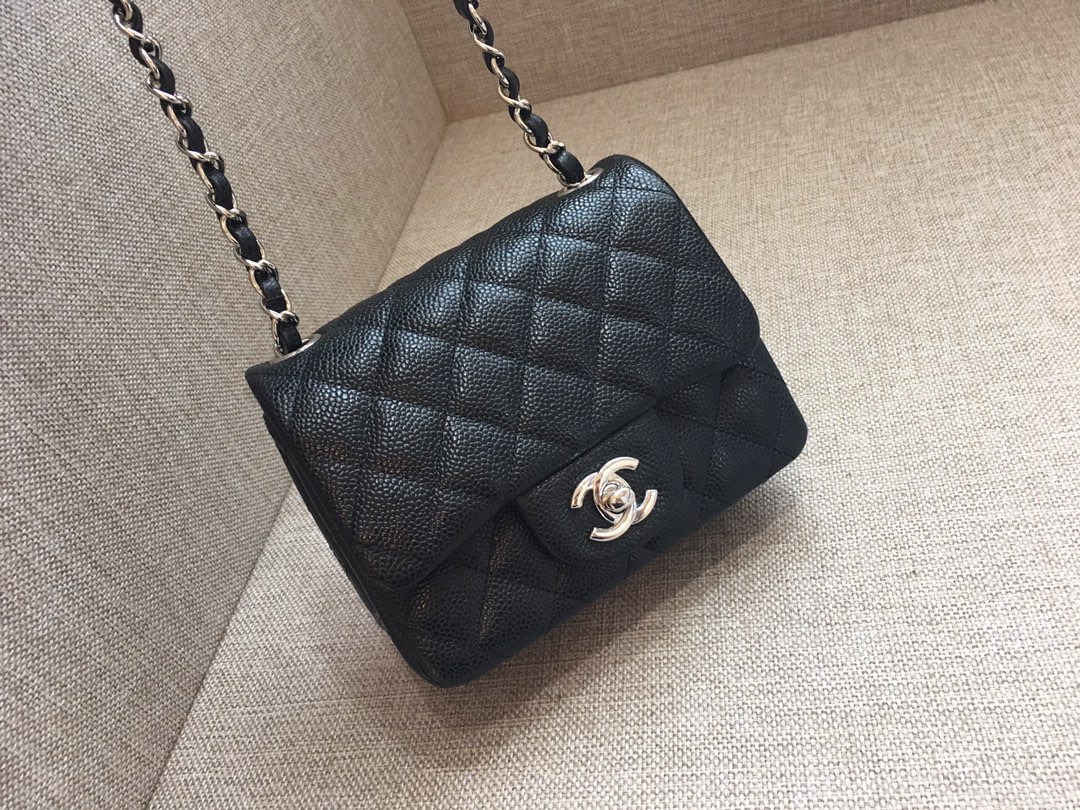 Mini Classic Flap Caviar Bag A01115 Black/Silver